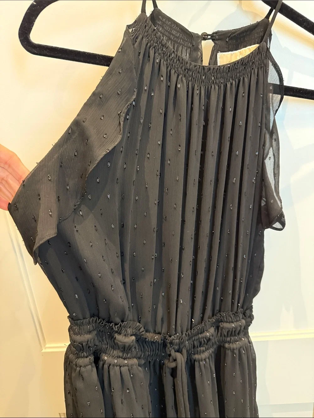 Michael Kors Black Halter Cocktail Dress with Smocked Waist